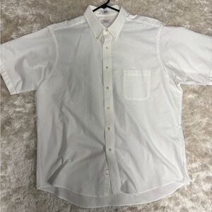 Men’s Short Sleeve White Varsity Oxford Button Down Dress Shirt, Cotton Blend